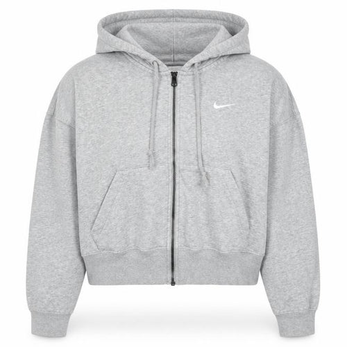 Nike Women Grey Full Zip Hoodie M Cotton Blend Logo Sportswear