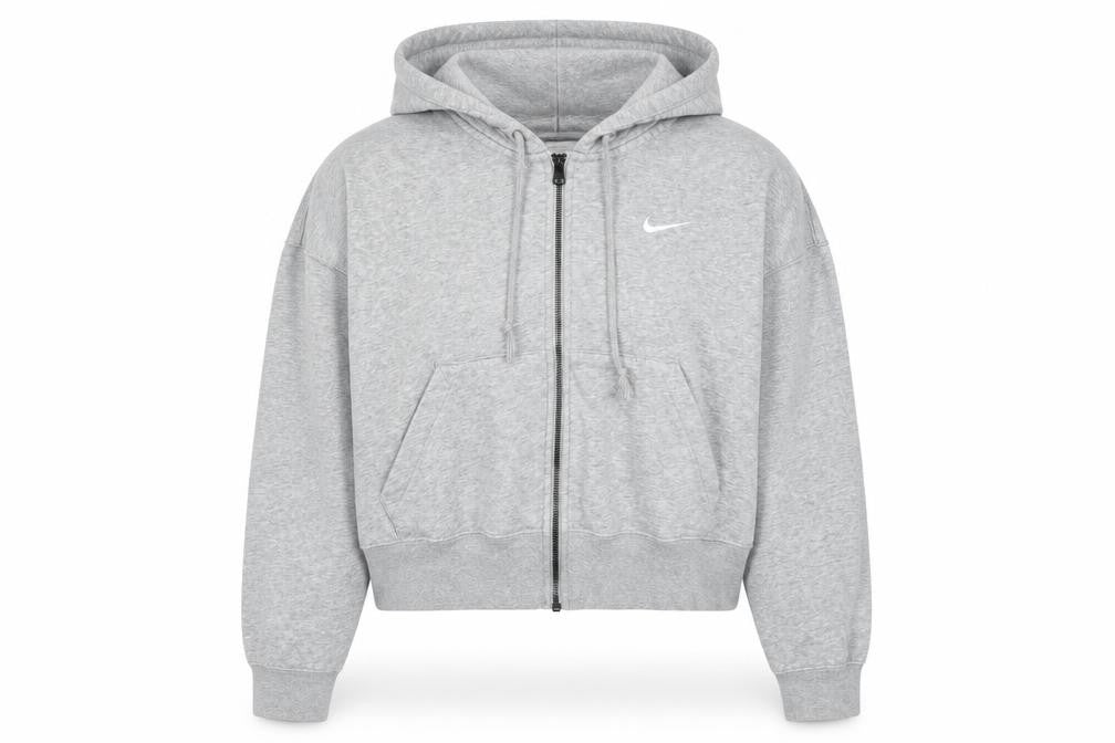 Nike Women Grey Full Zip Hoodie M Cotton Blend Logo Sportswear