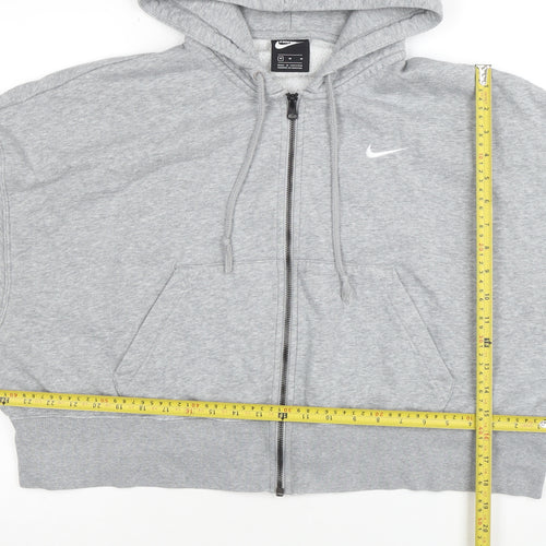 Nike Women Grey Full Zip Hoodie M Cotton Blend Logo Sportswear