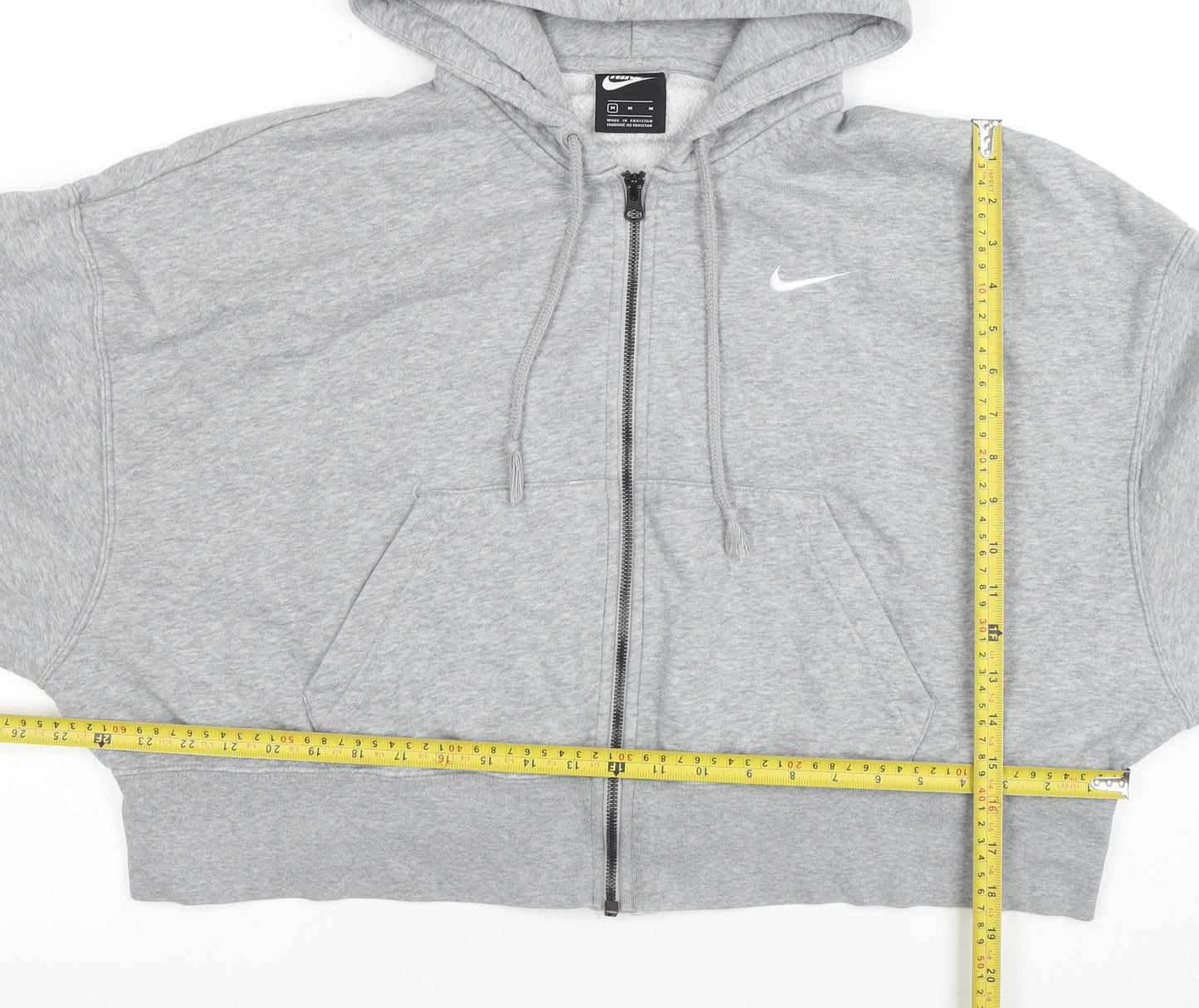 Nike Women Grey Full Zip Hoodie M Cotton Blend Logo Sportswear