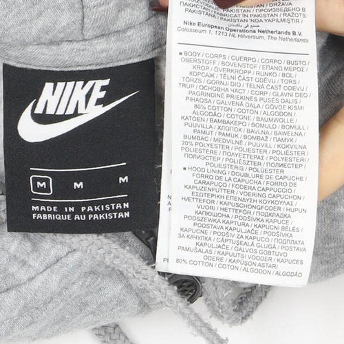 Nike Women Grey Full Zip Hoodie M Cotton Blend Logo Sportswear
