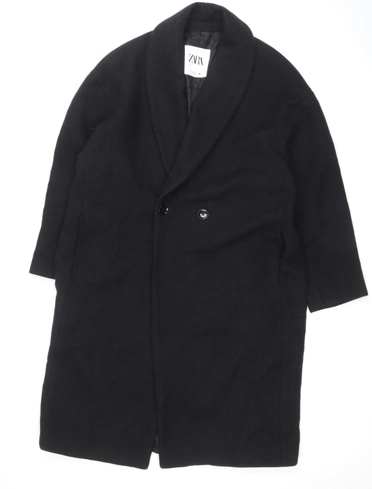 ZARA Women’s Black Wool Blend Long Overcoat Size 12