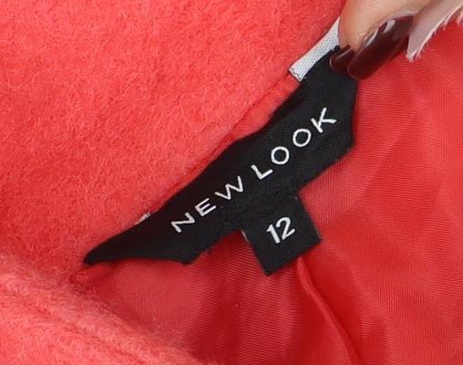 New Look Women’s Pink Wool Blend Mid-Length Zip Coat Size 12