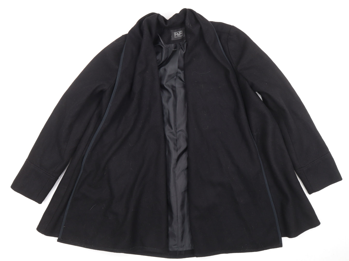 F&F Women's Black Wool Blend Mid-Length Coat Size 10