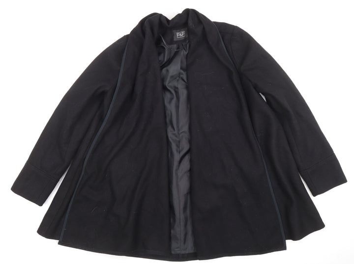 F&F Women's Black Wool Blend Mid-Length Coat Size 10