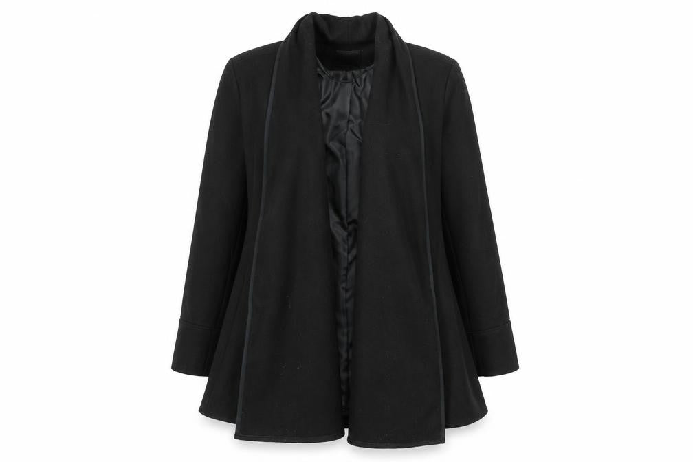 Front view of F&F Women's Black Wool Blend Mid-Length Coat, size 10