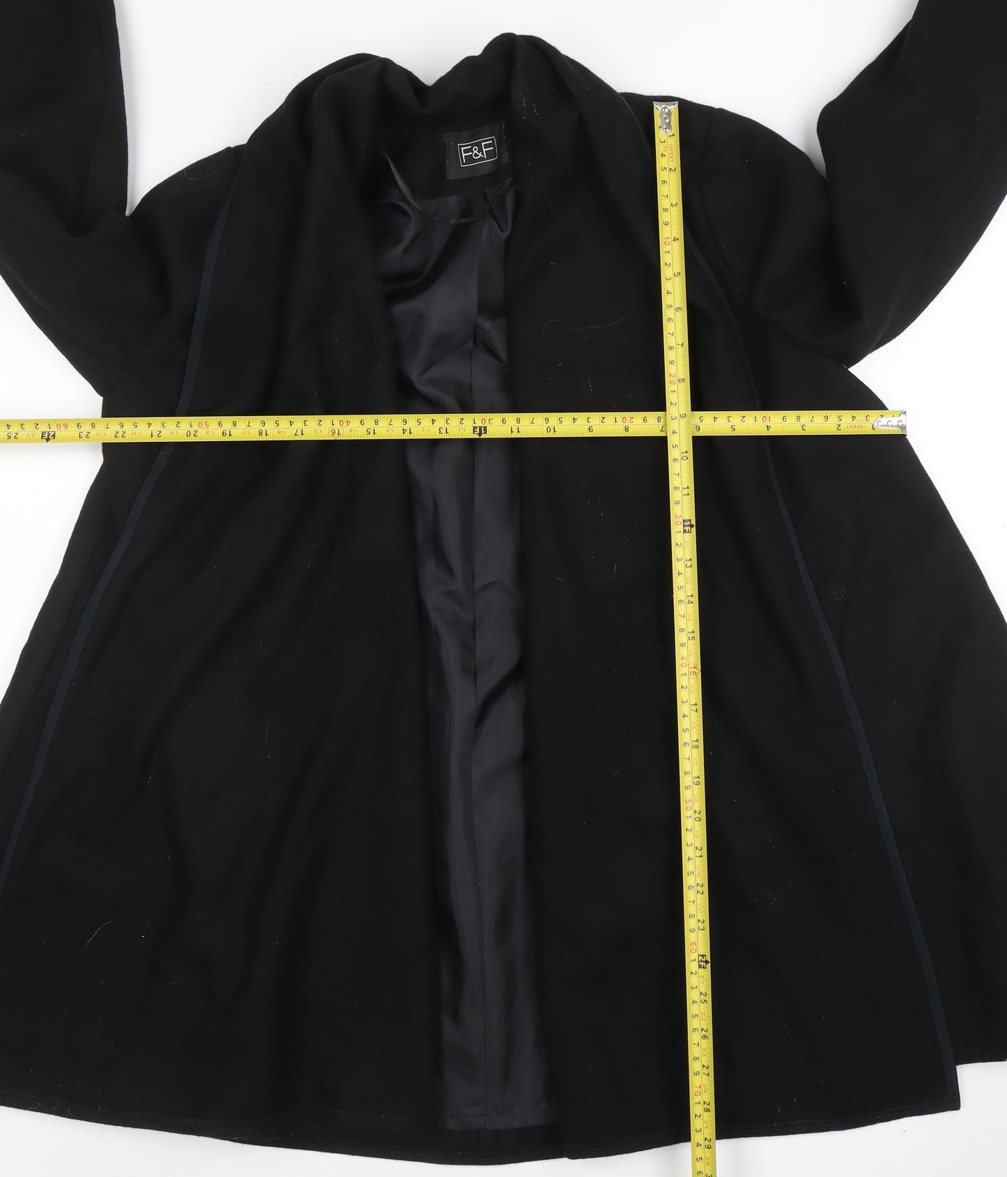 F&F Women's Black Wool Blend Mid-Length Coat Size 10