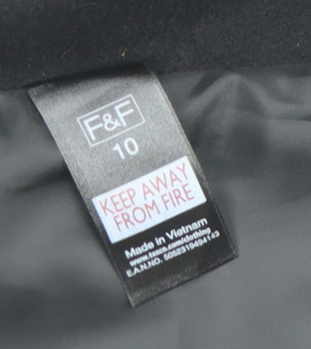 F&F Women's Black Wool Blend Mid-Length Coat Size 10