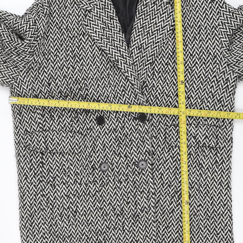 Mango Women’s Black Herringbone Wool Blend Mid-Length Coat Size M