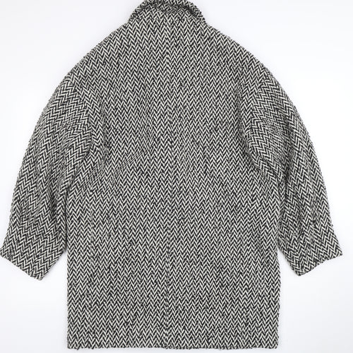 Mango Women’s Black Herringbone Wool Blend Mid-Length Coat Size M