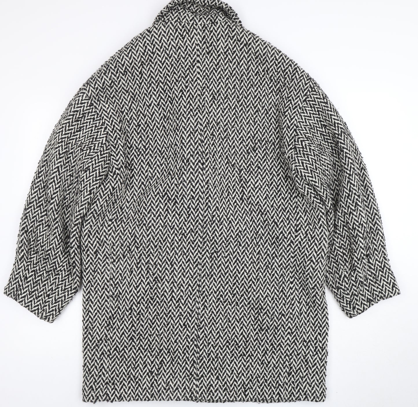 Mango Women’s Black Herringbone Wool Blend Mid-Length Coat Size M