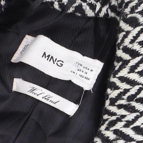 Mango Women’s Black Herringbone Wool Blend Mid-Length Coat Size M
