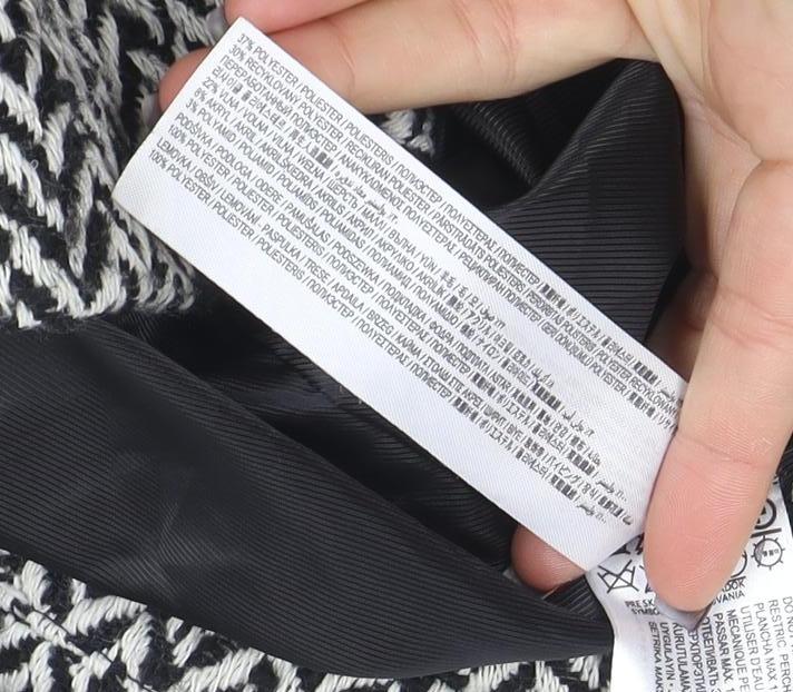 Mango Women’s Black Herringbone Wool Blend Mid-Length Coat Size M