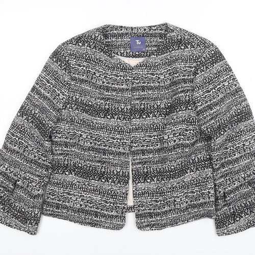 Tu Women Black & White Bouclé Cropped Jacket Size 12 Lined Bell Sleeve