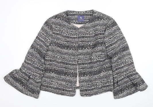 Tu Women Black & White Bouclé Cropped Jacket Size 12 Lined Bell Sleeve