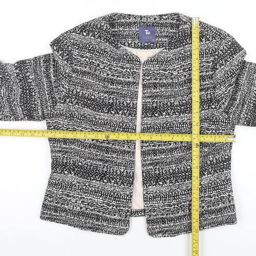 Tu Women Black & White Bouclé Cropped Jacket Size 12 Lined Bell Sleeve