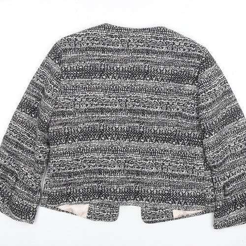 Tu Women Black & White Bouclé Cropped Jacket Size 12 Lined Bell Sleeve