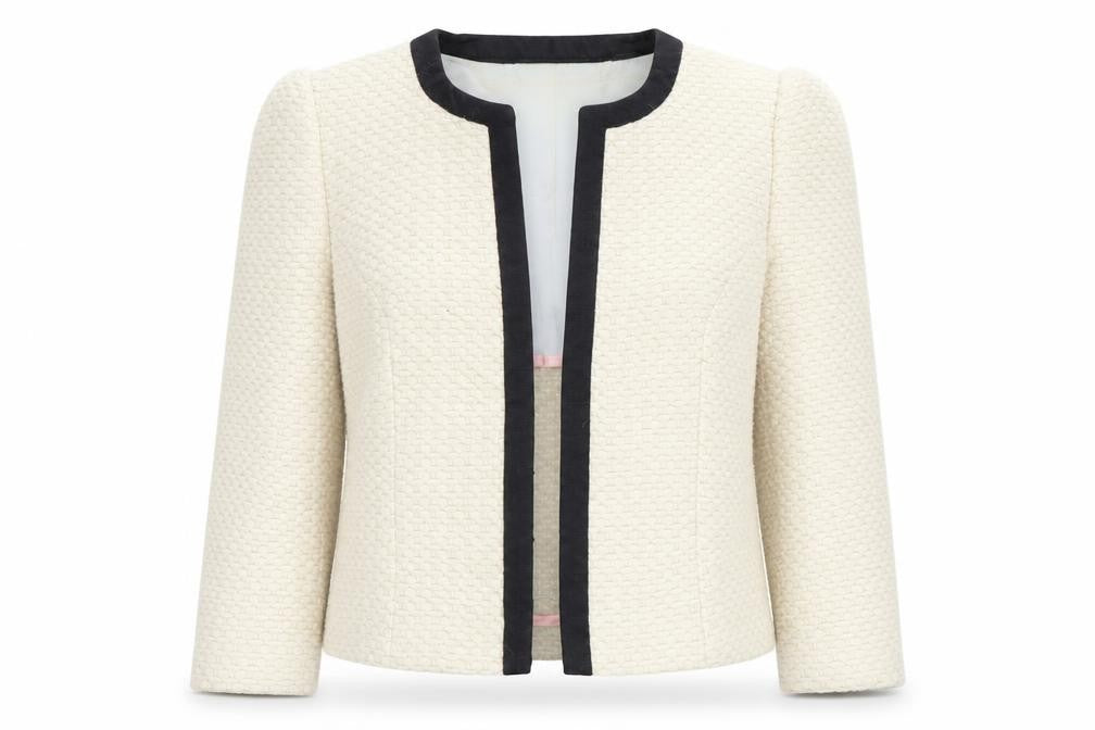 Front view of Ted Baker Women’s Ivory Woven Blazer, size UK 6, Classic Tailored Jacket