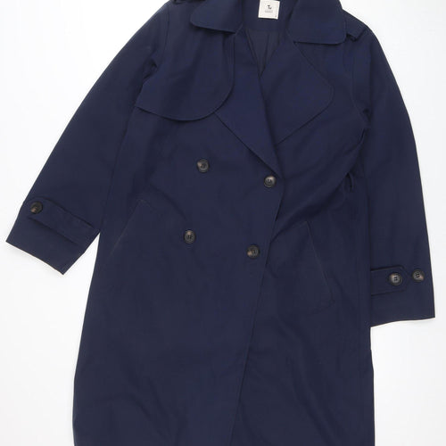 TU Women’s Blue Trench Coat Size S Long Double Breasted Classic Style