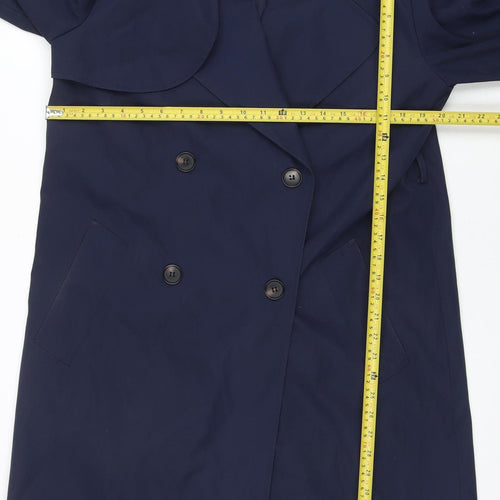 TU Women’s Blue Trench Coat Size S Long Double Breasted Classic Style