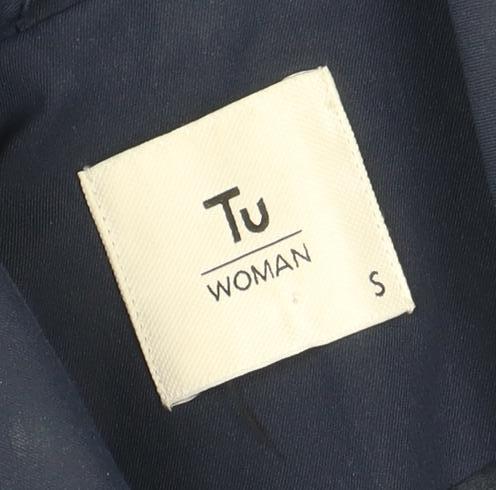 TU Women’s Blue Trench Coat Size S Long Double Breasted Classic Style