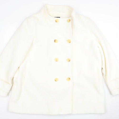 Next Women Ivory Wool Pea Coat UK 22 Double Breasted Winter Jacket