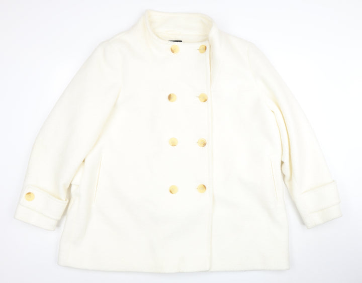 Next Women Ivory Wool Pea Coat UK 22 Double Breasted Winter Jacket