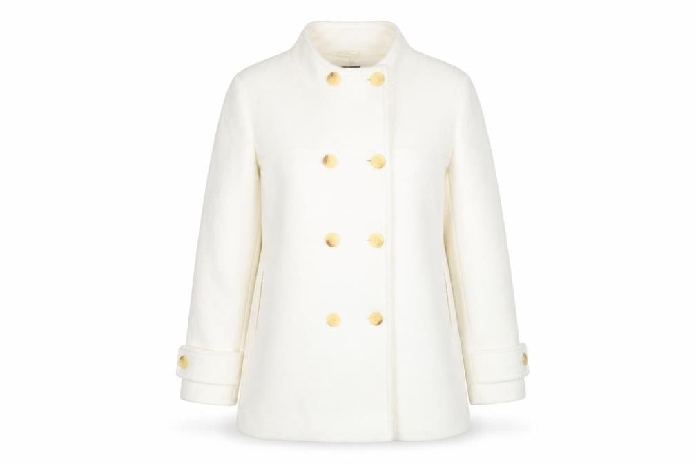 Front view of Next Women Ivory Wool Pea Coat UK 22 Double Breasted Winter Jacket
