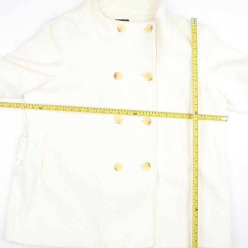 Next Women Ivory Wool Pea Coat UK 22 Double Breasted Winter Jacket