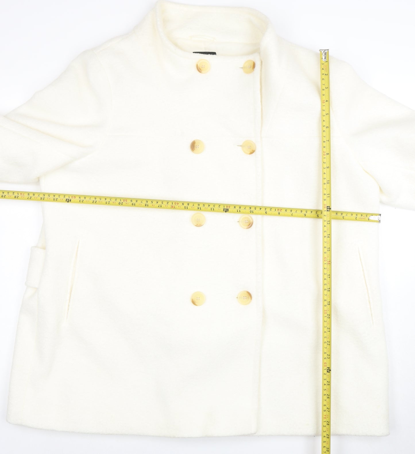 Next Women Ivory Wool Pea Coat UK 22 Double Breasted Winter Jacket