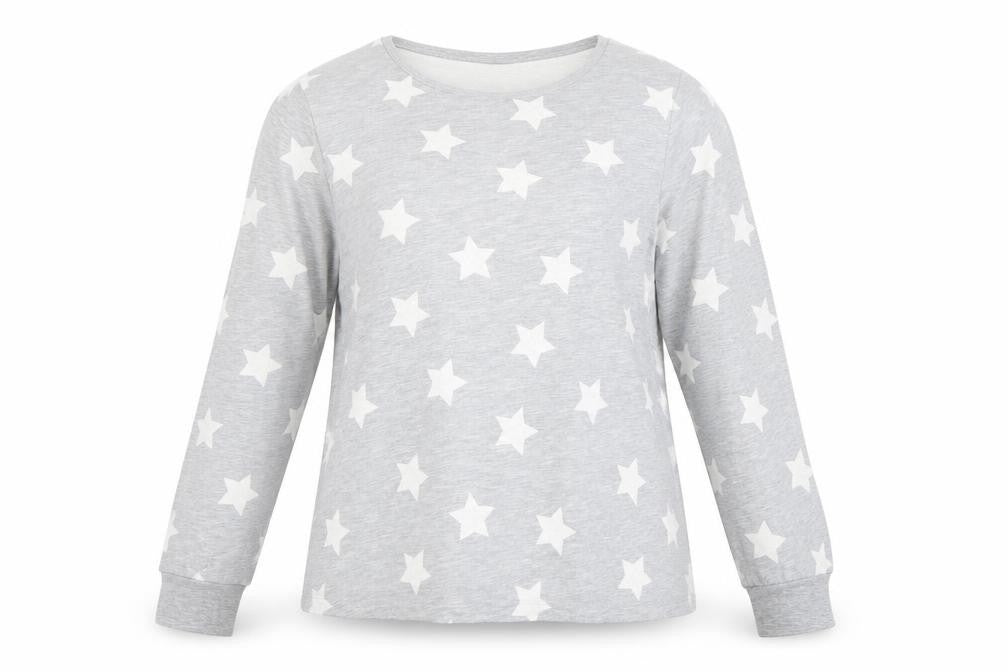 Front view of ASOS Women Grey Star Print Pullover Sweatshirt UK 10 Long Sleeve