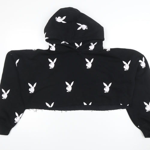 Playboy x Missguided Womens Black Cropped Hoodie UK 10 Hooded Pullover