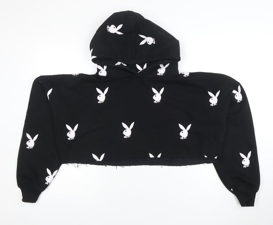 Playboy x Missguided Womens Black Cropped Hoodie UK 10 Hooded Pullover