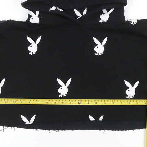 Playboy x Missguided Womens Black Cropped Hoodie UK 10 Hooded Pullover