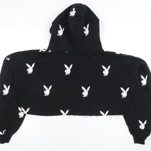 Playboy x Missguided Womens Black Cropped Hoodie UK 10 Hooded Pullover
