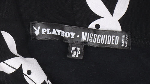 Playboy x Missguided Womens Black Cropped Hoodie UK 10 Hooded Pullover