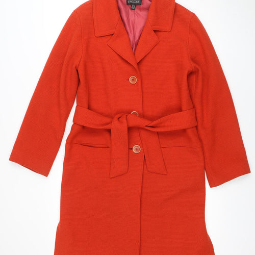 Episode Women's Red Belted Trench Coat Size 8 Classic Mid-Length