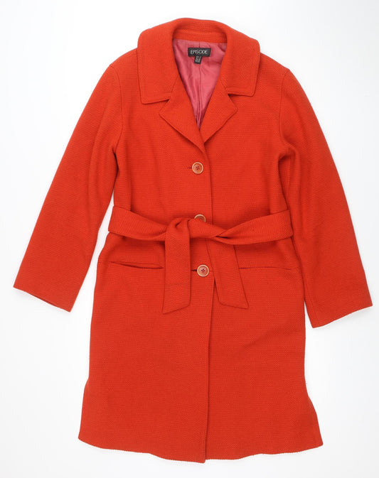 Episode Women's Red Belted Trench Coat Size 8 Classic Mid-Length