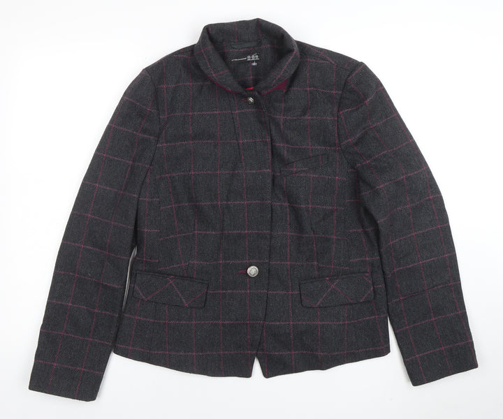 Atmosphere Women Grey Check Tweed Blazer Size 16 One Button Jacket