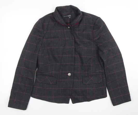 Atmosphere Women Grey Check Tweed Blazer Size 16 One Button Jacket