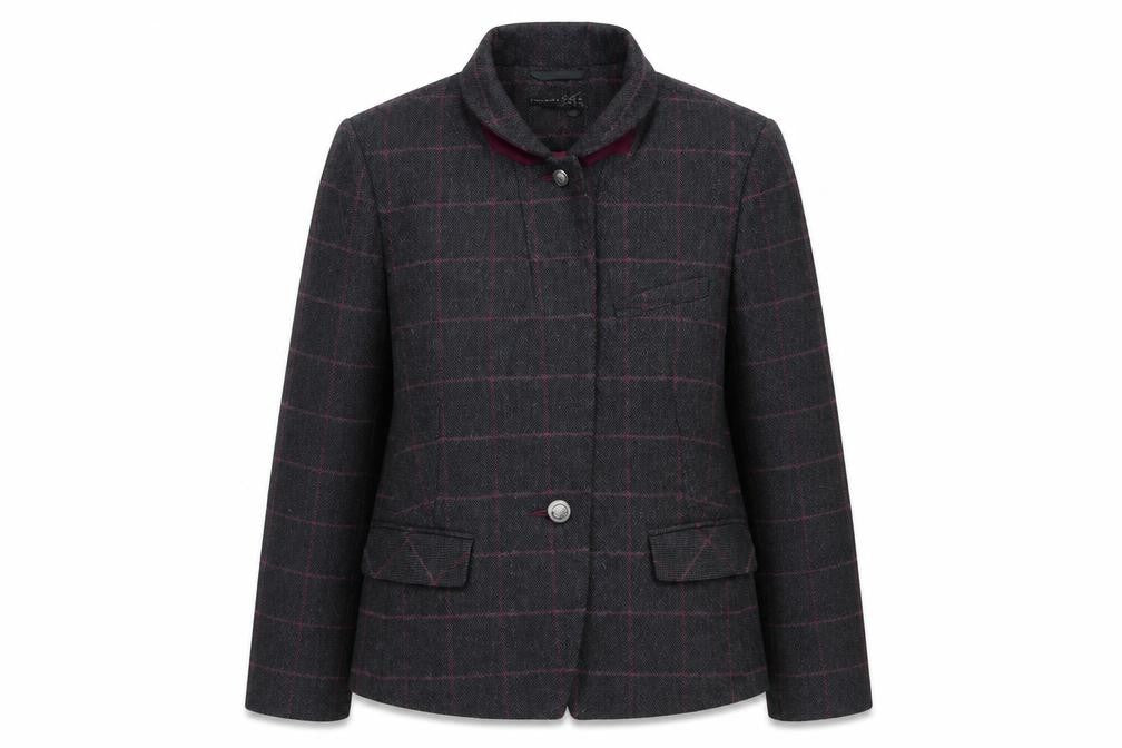 Front view of Atmosphere Women Grey Check Tweed Blazer, size 16, One Button Jacket
