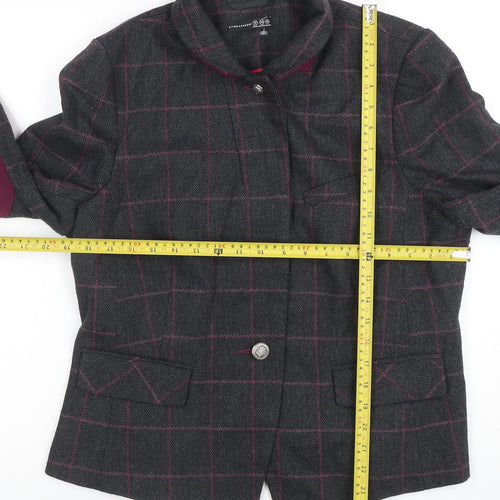 Atmosphere Women Grey Check Tweed Blazer Size 16 One Button Jacket