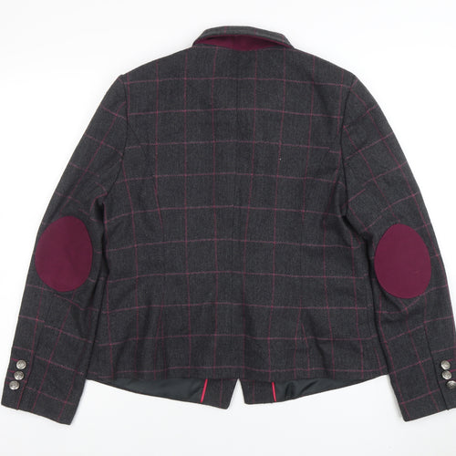Atmosphere Women Grey Check Tweed Blazer Size 16 One Button Jacket