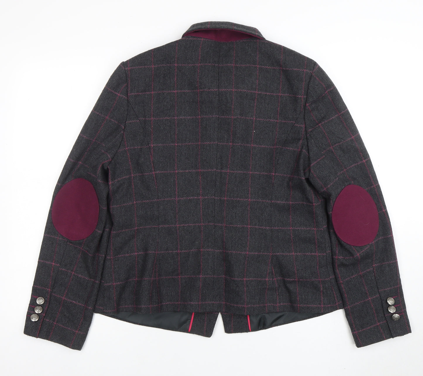 Atmosphere Women Grey Check Tweed Blazer Size 16 One Button Jacket