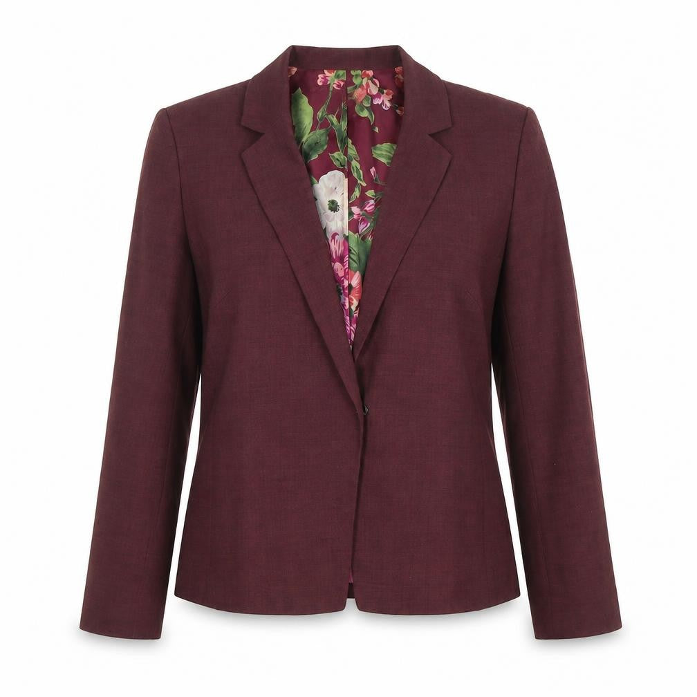 Front view of Whistles Express women’s red long sleeve classic blazer, size UK 12