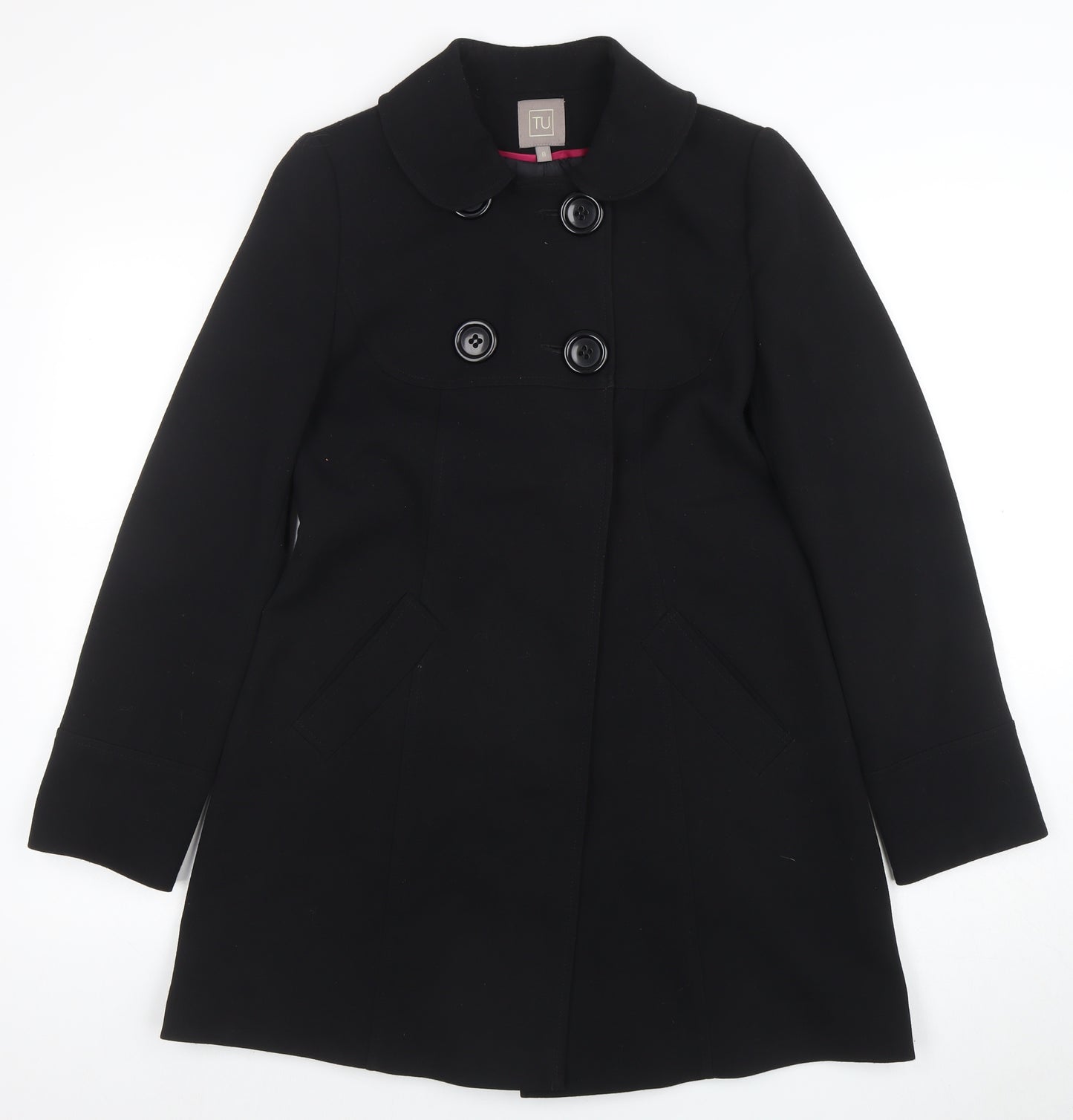 TU Women's Black Mid-Length Pea Coat Size 8 Classic Style