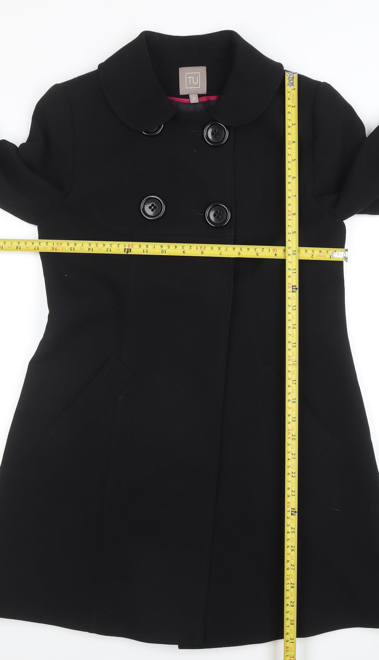 TU Women's Black Mid-Length Pea Coat Size 8 Classic Style