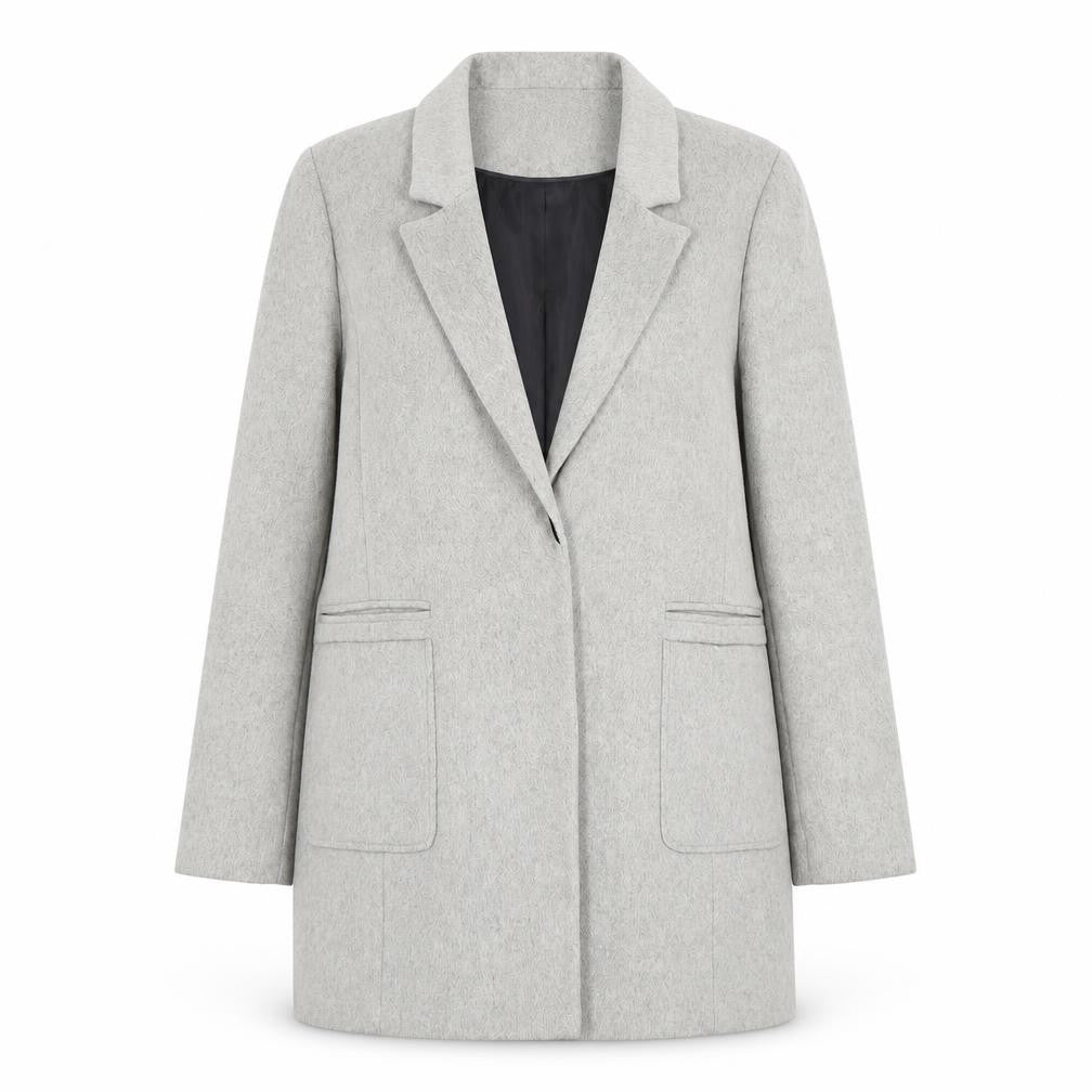 Front view of Dorothy Perkins Women Grey, size 12, Classic Wool Blend Blazer Coat