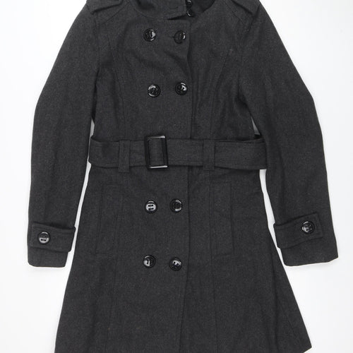 Atmosphere Womens Grey Wool Blend Belted Trench Coat Size 14