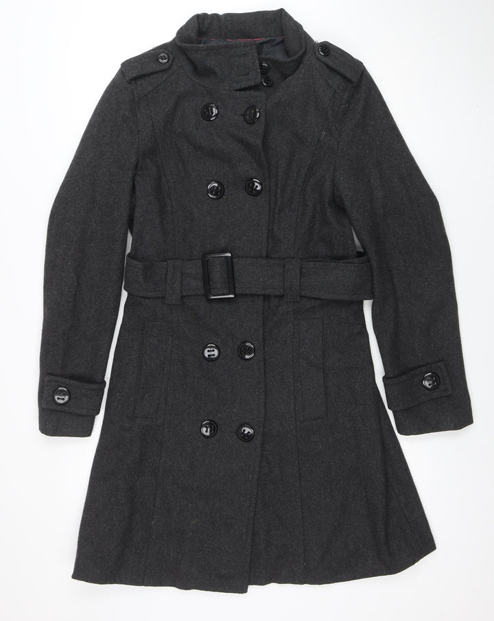 Atmosphere Womens Grey Wool Blend Belted Trench Coat Size 14